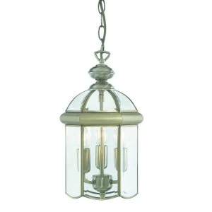 3 Light Ceiling Lantern Pendant Antique Brass, E14