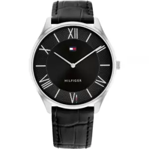 Mens Tommy Hilfiger Watch With Black Croc Leather Strap