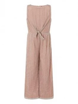 Monsoon Girls Rose Gold Shimmer Pleated Jumpsuit - Pink