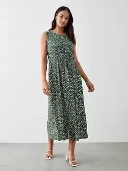 Dorothy Perkins Spot Print Sleeveless Midi Shirt Dress - Khaki, Green, Size 18, Women