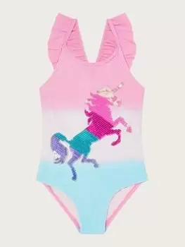 Monsoon Girls Sequin Unicorn Swimsuit - Pink, Size Age: 9-10 Years, Women
