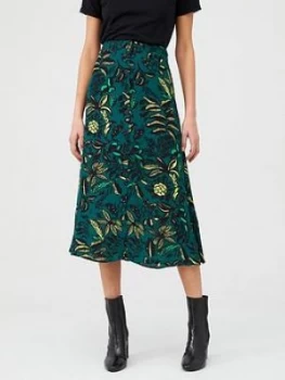 WHISTLES Assorted Leaves Print Skirt - Green Multi, Green Multi, Size 10, Women