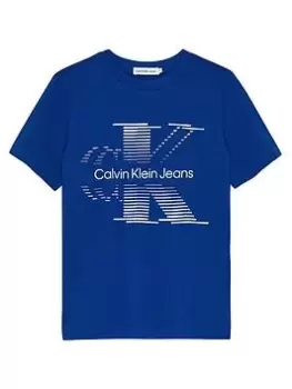 Calvin Klein Jeans Boys Lined Monogram T-Shirt - Blue Size 14 Years