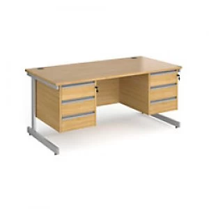 Dams International Straight Desk with Oak Coloured MFC Top and Silver Frame Cantilever Legs and 2 x 3 Lockable Drawer Pedestals Contract 25 1600 x 800