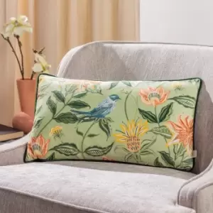 Chatsworth Aviary Piped Cushion Sage, Sage / 30 x 50cm / Polyester Filled