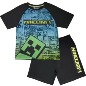 Minecraft Boys Creeper Comic Short Pyjama Set (6-7 Years) (Black/Blue/Green)
