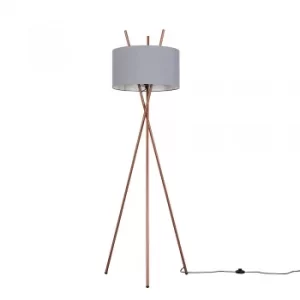 Crawford Copper Tripod Floor Lamp with XL Dark Grey Reni Shade