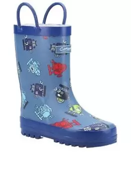 Cotswold Childrens Robot Wellington Boots - Blue, Size 8.5 Younger