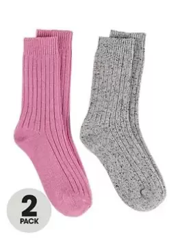 TOTES 2pk Ladies Wool Blend Socks - Grey/Pink, Women