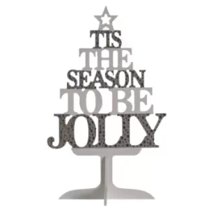 Christmas Shop Wooden Text Tree Decoration (One Size) (Silver/White)