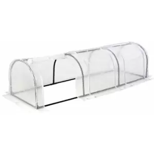 10779 3 Section Polytunnel Greenhouse / L195 x W60 x H50cm / Sturdy Steel Frame & Plastic Mesh Cover / Easy Access Roll Up Zipper Doors - Gardenkraft