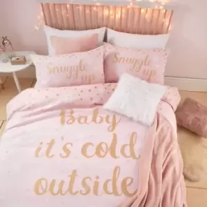Catherine Lansfield - Baby It's Cold Outside Glitter Reversible Duvet Cover Set, Pink, Single
