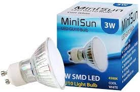 4x Minisun Glass Bodied GU10 LED 3W Spotlight Bulb, Daylight / Cool Wh