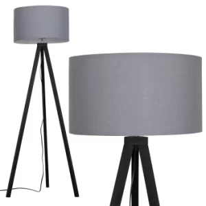 Barbro Dark Wood Floor Lamp with Grey Shade