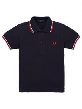 Fred Perry Boys Core Twin Tipped Short Sleeve Polo Shirt - Navy, Size 5-6 Years