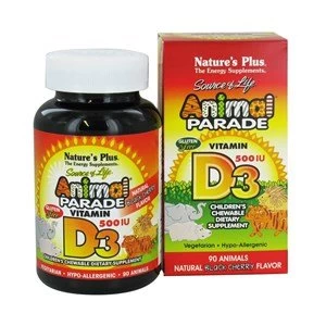 Natures Plus Animal Parade Vitamin D3 500 IU Childrenamp39s Chewable Natural Black Cherry Flavour 90 Chewable