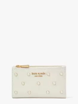 Kate Spade Morgan Pearl Embellished Saffiano Leather Small Slim Bifold Wallet, Halo White, One Size
