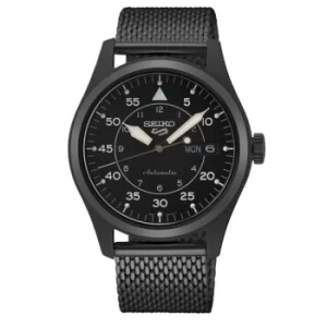 PRE-ORDER Seiko 5 Sports Military Flieger Automatic Black Dial Black PVD Milanese Bracelet Mens Watch SRPH25K1