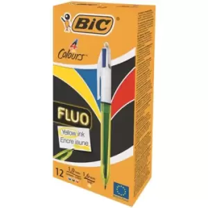 BIC 4Colours Fluo Clip-on retractable pen Black Blue Red Yellow 12 pc(s)