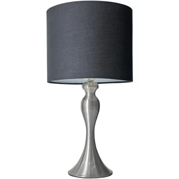 Brushed Chrome Traditional Spindle Table Lamp with Fabric Lampshade - Black