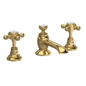 Hudson Reed Brass Topaz With Crosshead 3 Tap Hole Basin Mixer - Brushed Brass