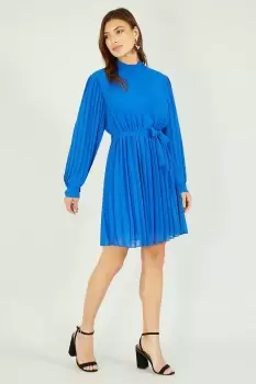 Blue Long Sleeve High Neck Tunic Dress