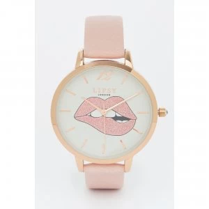 Lipsy Pale Pink Strap Watch with Lip Glitter Print Dial