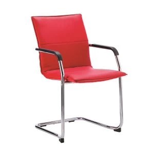 Sonix Cantilever Faux Leather Medium Back Chair RedBlack Upholstery with Chrome Metal Frame with Fixed Arms