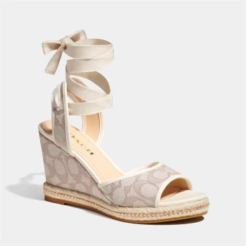 Coach Womens Page Jacquard Wedged Sandals - Stone/Chalk - UK 3