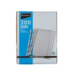 Ryman Punched Pockets A4 50 Micron Box of 200, Clear