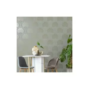 Holden Decor - Holden Dusky Blue Metallic Gold Teal Tropical Palm Tree Leaves Feature Wallpaper