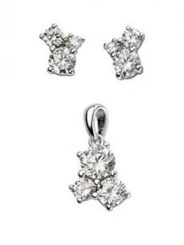 The Love Silver Collection Triple Stone Cubic Zirconia Pendant And Earring Set
