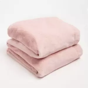 Sienna Faux Rabbit Soft Warm Flannel Fleece Throw Blanket Blush 125 X 150Cm