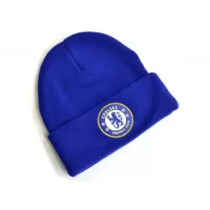 Chelsea FC Knitted Crest Turn Up Hat (One Size) (Royal Blue)
