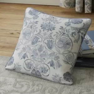Dreams & Drapes Averie Floral Print 100% Cotton Piped Edge Filled Cushion, Blue, 43 x 43 Cm