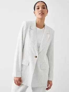 Dorothy Perkins Stripe Linen Blend Blazer - Cream, Size 16, Women