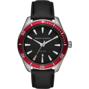 Armani Exchange Leather Strap Red Trim Watch
