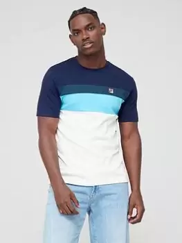 Fila Leary Cut & Sew Colour Block T-Shirt - Blue/Mix, Grey, Size L, Men