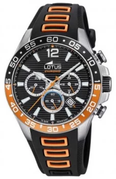 Lotus Mens Black/Orange Silicone Strap Black Chronograph Watch