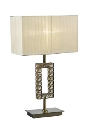 Florence Rectangle Table Lamp with Cream Shade 1 Light Antique Brass, Crystal