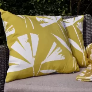 Alma Abstract Floral Print Outdoor Filled Cushion, Teal/Ochre, 43 x 43cm - Fusion