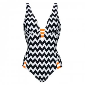 Figleaves Juno Luxe Plunge Tummy Control Swimsuit - BLACK/WHITE