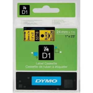 Dymo 53718 Black on Yellow Label Tape 24mm x 7m