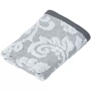 HOMESCAPES Damask Turkish Cotton 600 GSM Face Cloth, Silver - Silver