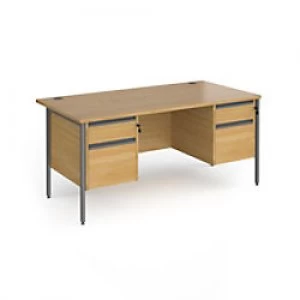Dams International Straight Desk with Oak Coloured MFC Top and Graphite H-Frame Legs and 2 x 2 Lockable Drawer Pedestals Contract 25 1600 x 800 x 725m