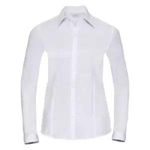 Russell Ladies/Womens Herringbone Long Sleeve Work Shirt (M) (White)