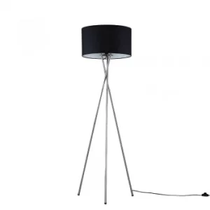 Camden Chrome Tripod Floor Lamp with XL Black Reni Shade