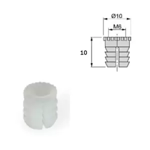 Emuca - Furniture Plastic Socket - Size M6 10 x 10mm - Pack of 50