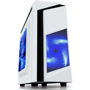 CiT F3 White Micro-ATX Case With 12cm Blue LED Fan & Black Stripe