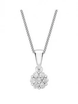 Love DIAMOND 9ct White Gold 10 Point Diamond Cluster Pendant Necklace, One Colour, Women